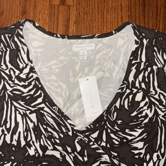 CHARTER CLUB NWT Brown & White Wrap-Style Top - Size 2X - Picture 3 of 5